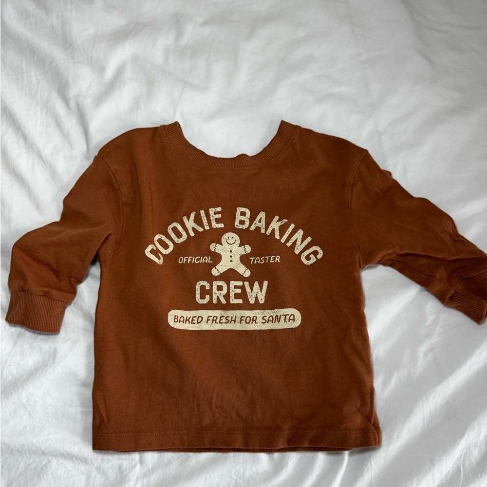 Kids Long Sleeve Cookie Baking Crew Tee - Brown